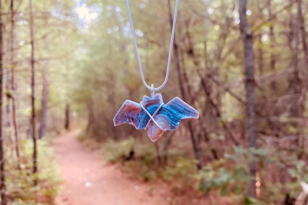 Chalcedony Druzy Bat Necklace (PRE-ORDER)